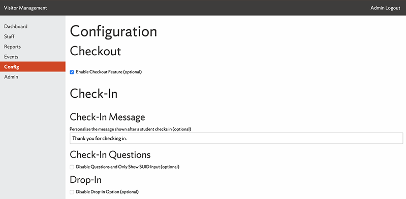 Visitor Management Configuration Screen